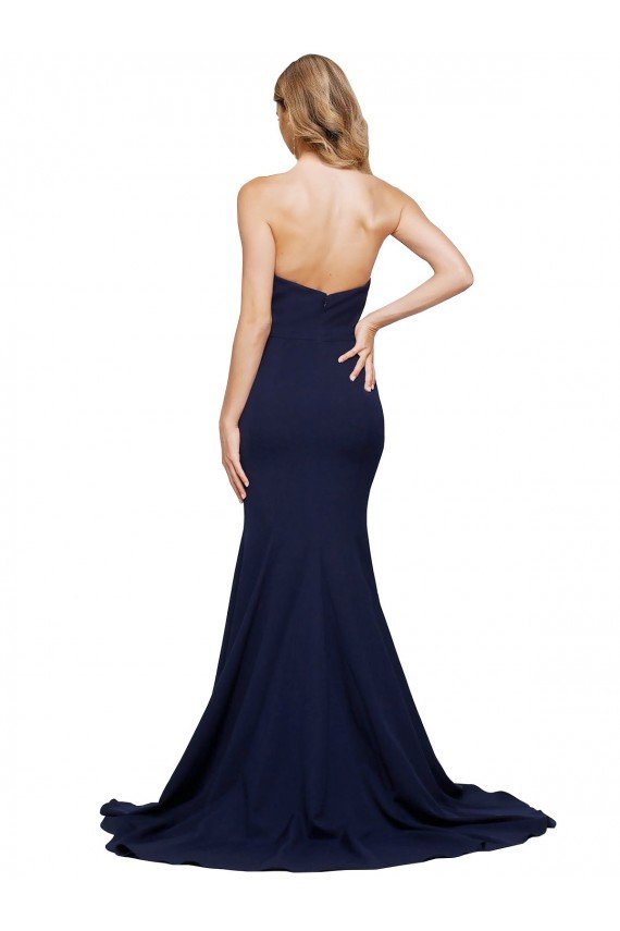 Fit and Flare Sweetheart Long Crepe Evening Dress with Sweep Train
