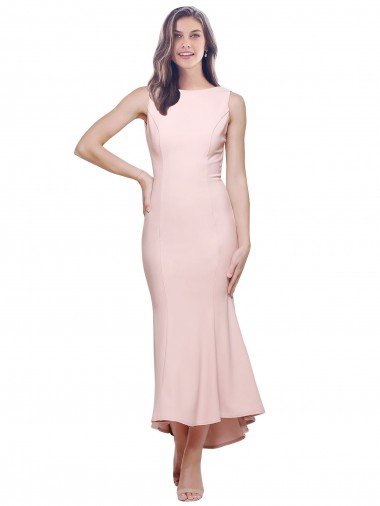 High Neck Low V-Back Midi Length Crepe Cocktail Evening Dress Canada