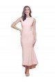 High Neck Low V-Back Midi Length Crepe Cocktail Evening Dress