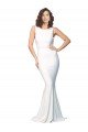 High Neck Low V-Back Long Crepe Evening Dress