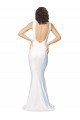 High Neck Low V-Back Long Crepe Evening Dress