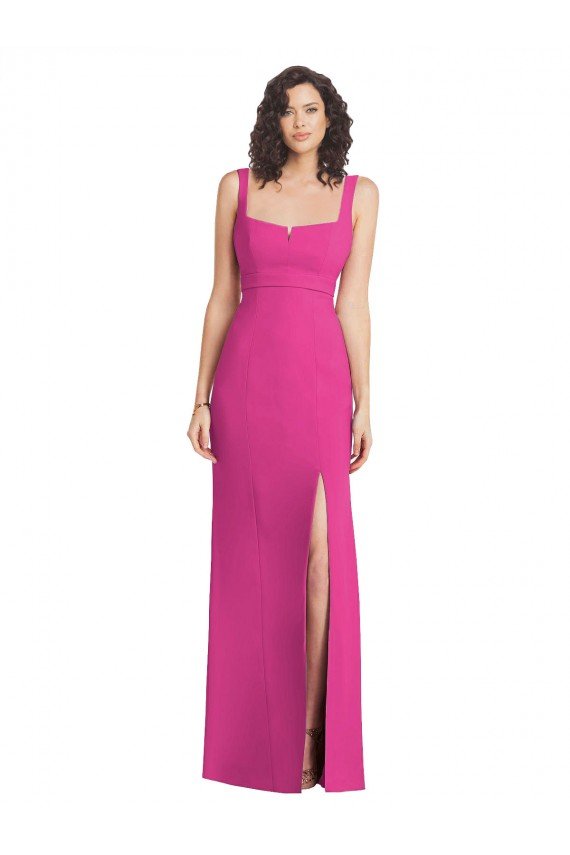 Wide Strap Notch Empire Waist Evening Dress with Front Slit