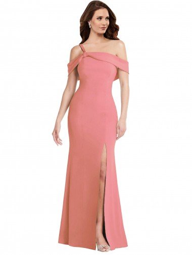 One Shoulder Draped Cuff Evening Maxi Dress with Front Slit Canada