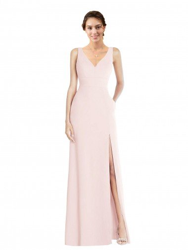 Square Neck Low Back A-Line Evening Dress with Front Slit and Pockets Canada