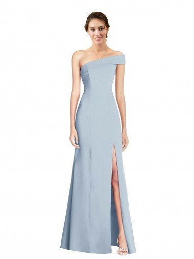 Asymmetrical Off the Shoulder Cuff Trumpet Crepe Evening Dress With Front Slit Canada