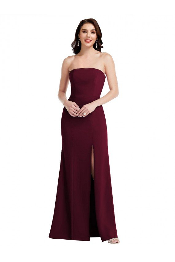 Strapless Crepe Evening Maxi Dress with Front Slit