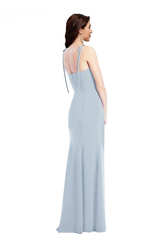 Bustier Style Crepe Evening Dress with Bow Straps