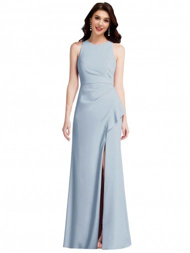 Halter Evening Maxi Dress with Cascade Ruffle Slit Canada