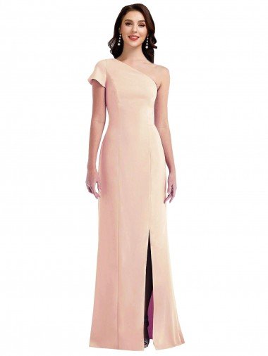One Shoulder Cap Sleeves Trumpet Crepe Evening Dress with Front Slit Canada