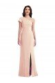 One Shoulder Cap Sleeves Trumpet Crepe Evening Dress with Front Slit