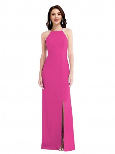 Open Back High Neck Halter Trumpet Crepe Evening Dress Canada