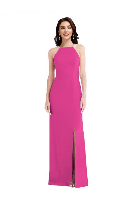 Open Back High Neck Halter Trumpet Crepe Evening Dress