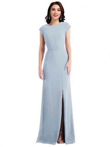 Cap Sleeve Open Back Trumpet Crepe Evening Dress with Front Slit Canada