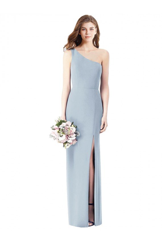 One Shoulder Crepe Trumpet Evening Dress with Front Slit
