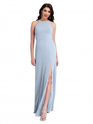 Fit and Flare High Neck Crepe Evening Dress with Side Slit Canada