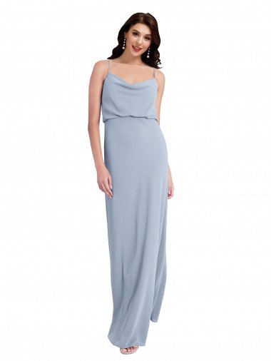 Draped Cowl Neck Long Crepe Evening Dress with Spaghetti Straps Canada