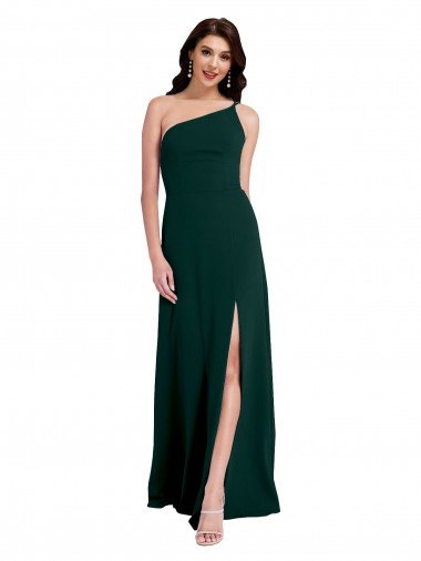 A-Line Slim One Shoulder Crepe Evening Dress with Asymmetrical Straps and Side Slit Canada