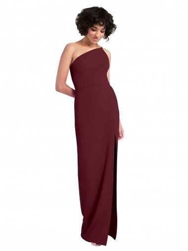 Sleek One Shoulder Long Crepe Evening Dress with Daring Slit Canada