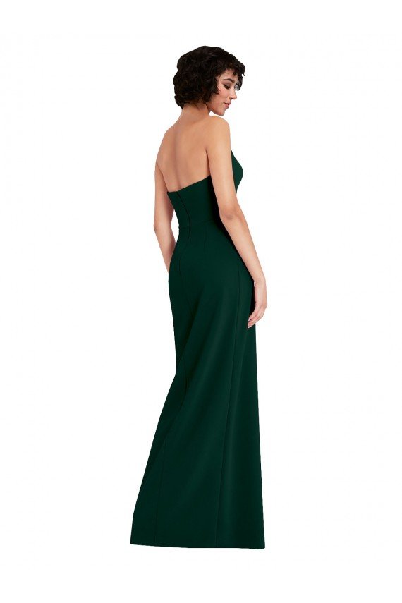 Scooped Strapless Neckline Crepe Evening Dress with Side Slit
