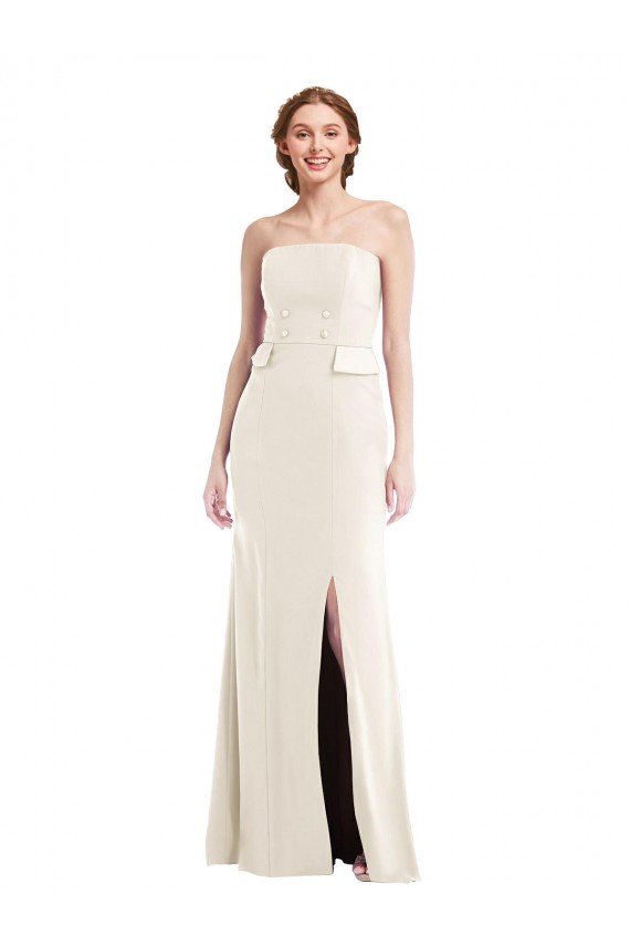 Long Strapless Tuxedo Evening Maxi Dress with Front Slit