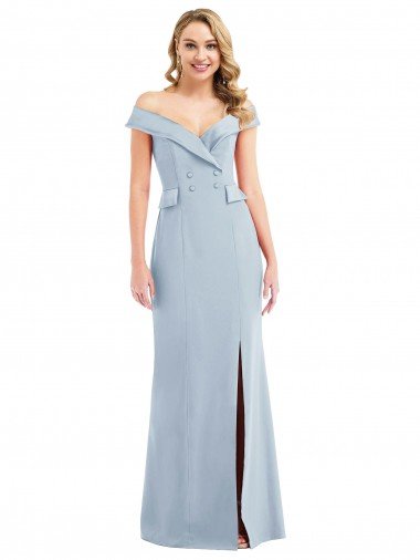Off the Shoulder Tuxedo Evening Maxi Dress with Front Slit Canada
