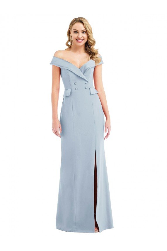 Off the Shoulder Tuxedo Evening Maxi Dress with Front Slit