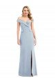 Off the Shoulder Tuxedo Evening Maxi Dress with Front Slit