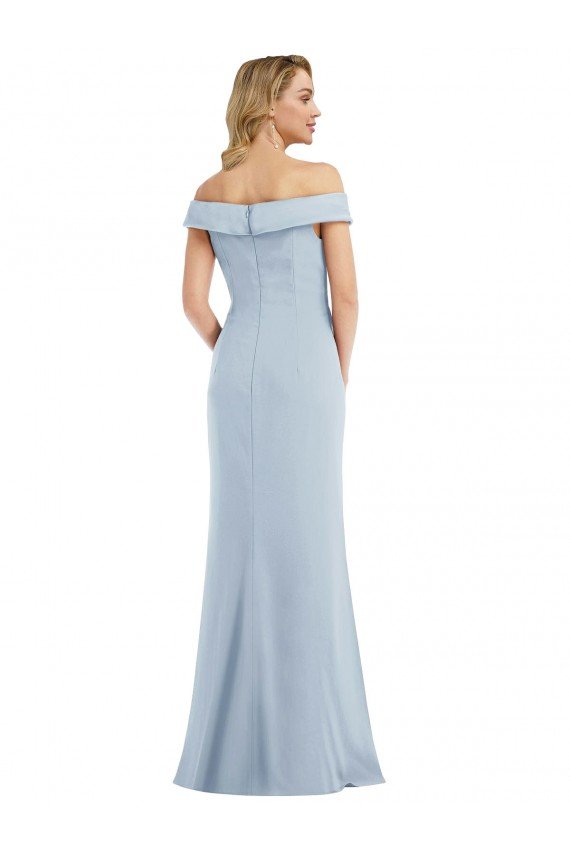 Off the Shoulder Tuxedo Evening Maxi Dress with Front Slit