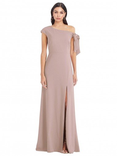 Off the Shoulder Tie Detail Maxi Crepe Evening Dress with Front Slit Canada
