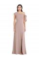 Off the Shoulder Tie Detail Maxi Crepe Evening Dress with Front Slit