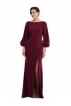 Bishop Sleeve Open Back Trumpet Crepe Evening Dress with Scarf Tie