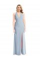 Plunge Neck Halter Backless Trumpet Evening Dress with Front Slit