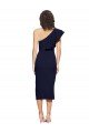 Ruched Midi Length Short Crepe Cocktail Evening Dress with Shoulder Ruffles