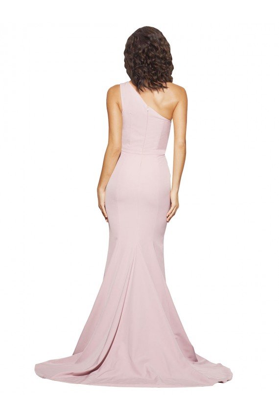 Long Sweep Train One Shoulder Crepe Evening Dress with Side Leg Split