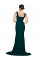 Fitted Square Neck Long Crepe Evening Dress with Train and Side Split
