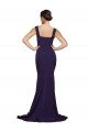Square Neck Long Sweep Train Crepe Evening Dress with Thick Straps