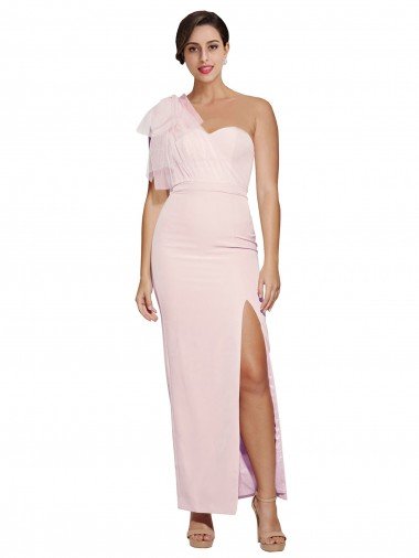 One Shoulder Tulle Overlay Sweetheart Neckline Long Crepe Evening Dress with Thigh Split Canada