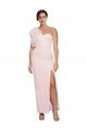 One Shoulder Tulle Overlay Sweetheart Neckline Long Crepe Evening Dress with Thigh Split