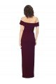 Fitted Full Length Off the Shoulder Crepe Evening Dress with Side Split and Waist Tie