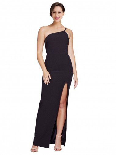 Long Floor Length Crepe Evening Dress with Side Split and One Strap Canada