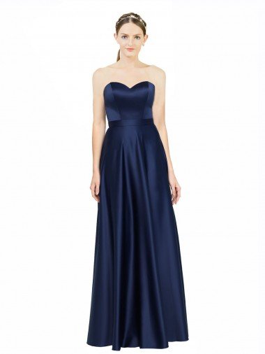 Floor Length Sweetheart Neckline Stretch Satin Evening Dress with Belt Canada