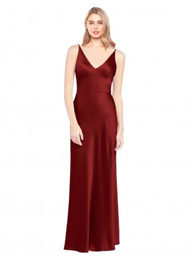 Full Length Long Stretch Satin Semi Evening Dress V-Back Canada
