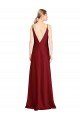 Floor Length Deep V-Back Stretch Satin Evening Dress with Front Slit