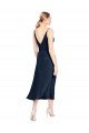 V-Neck Midi Length Short Stretch Satin Cocktail Evening Dress V-Back