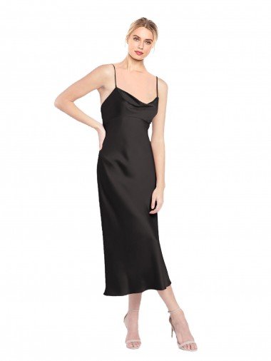 Cowl Neck Midi Length Short Stretch Satin Slip Cocktail Evening Dress Canada