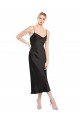 Cowl Neck Midi Length Short Stretch Satin Slip Cocktail Evening Dress
