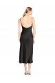 Cowl Neck Midi Length Short Stretch Satin Slip Cocktail Evening Dress