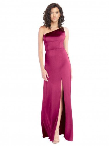 Sleek One Shoulder A-Line Long Stretch Satin Evening Dress with Spaghetti Straps Back Canada