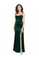Long Slim Scoop Neck Stretch Satin Evening Dress with Open Back