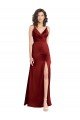 Faux Surplice Neckline Long Slim A-Line Stretch Satin Evening Dress